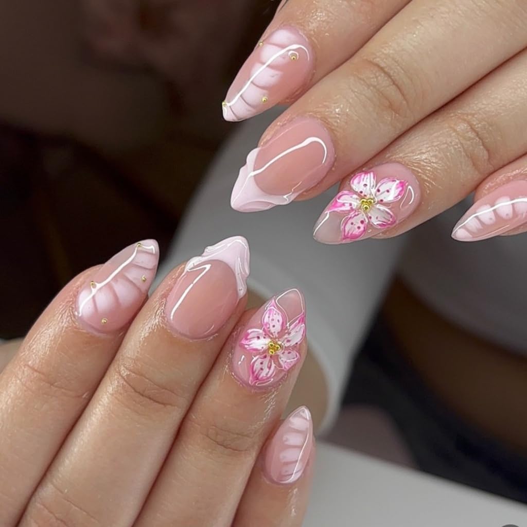 Almond Press On Nails - 24 Reusable Fake Nails -16