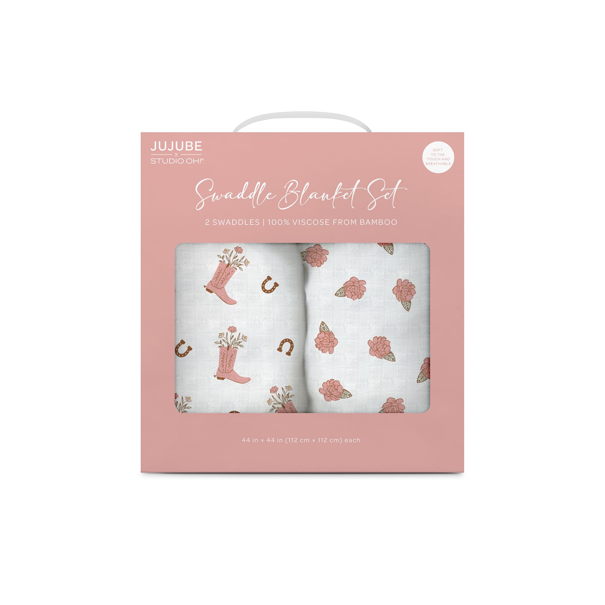 JuJuBe Studio Oh! x Zestawy koców do przewijania, Bloomin' Boot - kwieciste kowbojki, stary zachodni nadruk, wzór z kwiatami, miękkie koce dziecięce do pieluszki, koc podróżny, niezbędne rzeczy dla