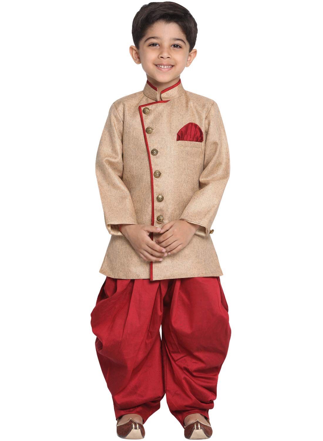 Jbn Creation Boys' Biscuit And Maroon Cotton Blend Sherwani And Dhoti Pant Set_Jbnbciw124Ncdma_14