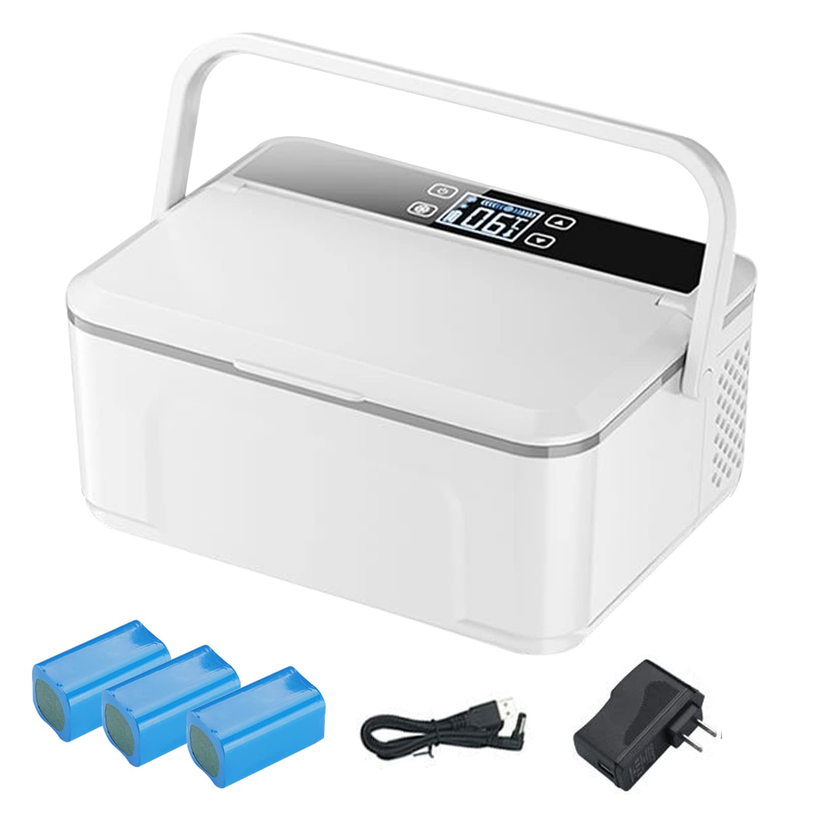 Mini refrigerador portátil para insulina, mini refrigerador para medicamentos, temperatura constante de 2 a 8 °C, batería de 13600 mAh, larga duración, para coche y viajes (3 baterías)