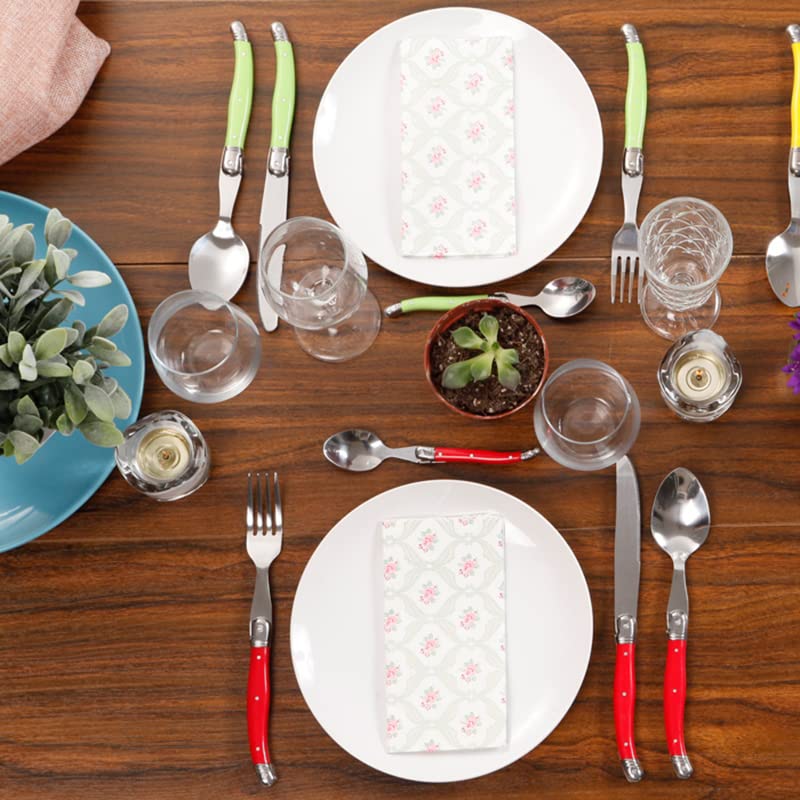 Besteck-Set 24-teiliges Tafelset Laguiole buntes Besteck Kunststoffgriff Tafelmesser Gabel Löffel Edelstahl-Essgeschirr (Farbe: 24 Rainbow Cutlery) (24 Rainbow Cutlery)