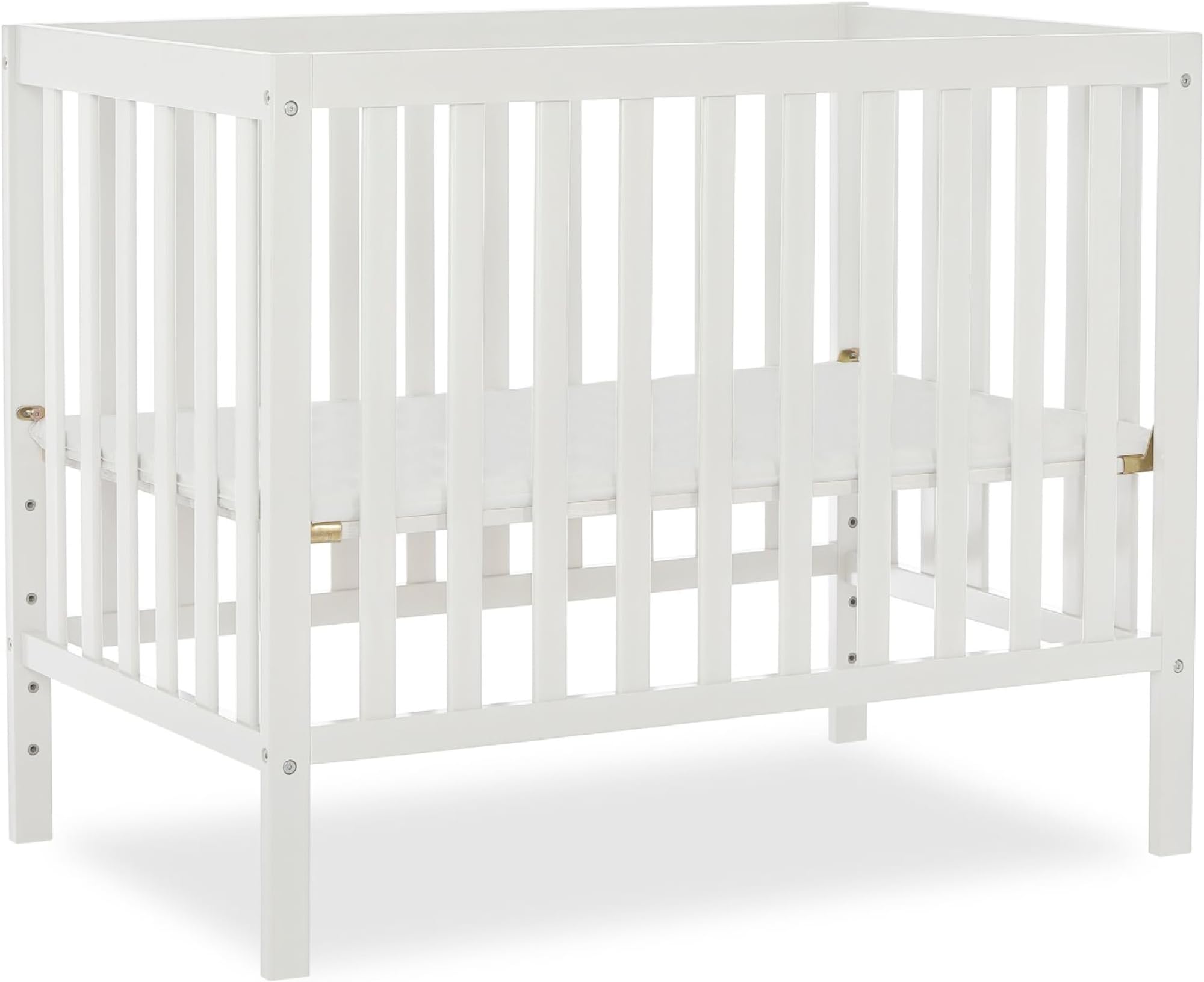 Dream On Me Edgewood 4-in-1 Convertible Mini Baby Crib in White GreenGuard Gold & BSA, Non-Toxic, Compact 40×25×33″ Design, Converts to Mini Daybed & Twin Bed (Rails to Buy) 1″ Mattress Pad