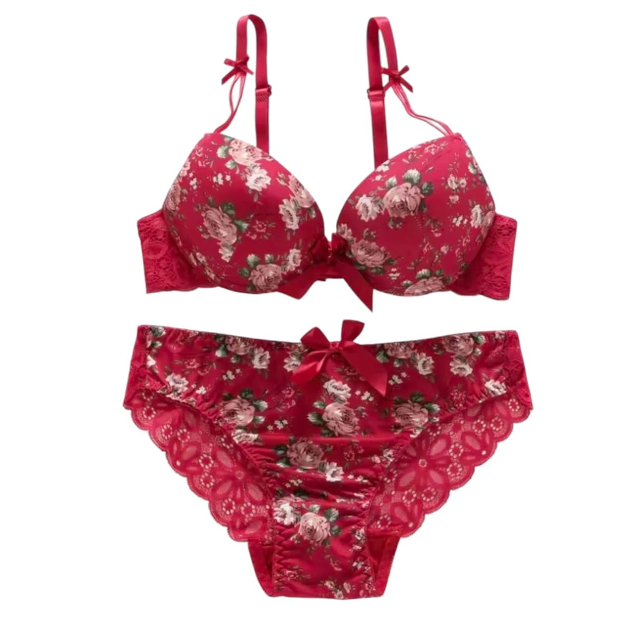 Women's Under-Wired Pushup Bra and Panty Lingerie Set with Lace Design and with Adjustable Strap.[Bra and Panty Set].-image-16