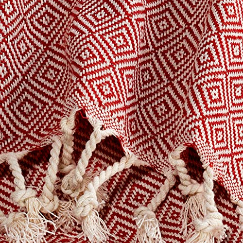 Aegean Turkish Beach Towel (37 X 73) For Adult - Prewashed For Soft Touch, 100% Cotton - Quick Dry Bath Towels With Amazing Colors - Unique Turkish Towels For Bathroom, Spa, Yoga Peshtemal- [Red] #TOP3