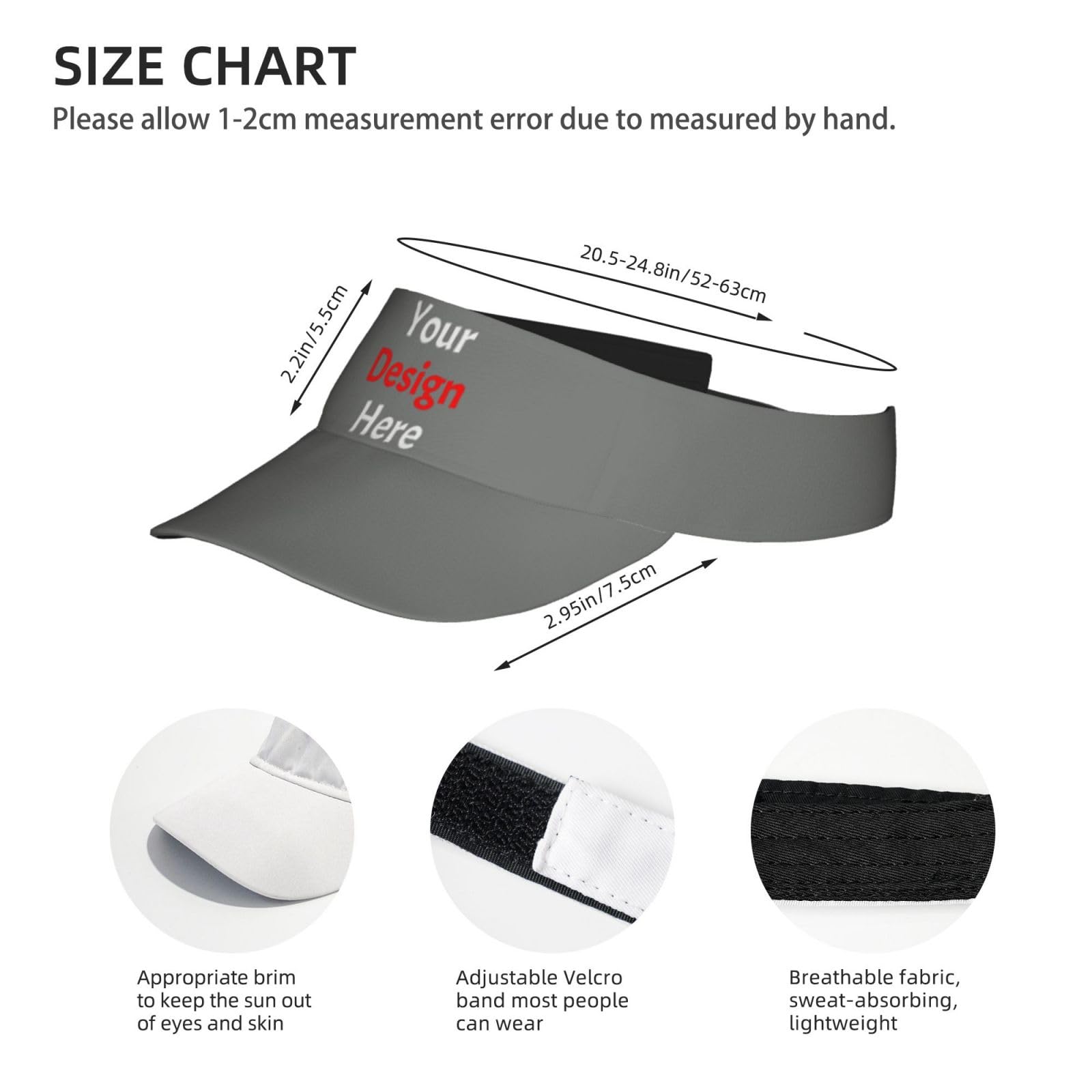 Bulk Custom Visor Cap Design Your Own Text Logo Name Photo Customized Personalized Visor Hat Gray Visor for Men Women Sports Custom Funny Gag Gifts