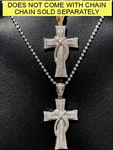 HarlemBling Solid 925 Sterling Silver Iced Cross Pendant - Men's - 2.25" - Fits Up To 5mm Chains!3