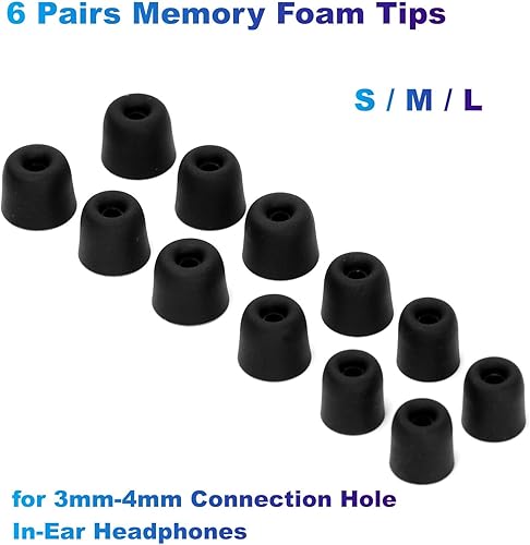 Miniatura 7 de 6 Pairs Memory Foam Tips(S/M/L) for 3mm-4mm Connection Hole in-Ear Headphones Compatible with TIN HiFi T2/T2 Pro,SHURE SE846/535/215,Winston W