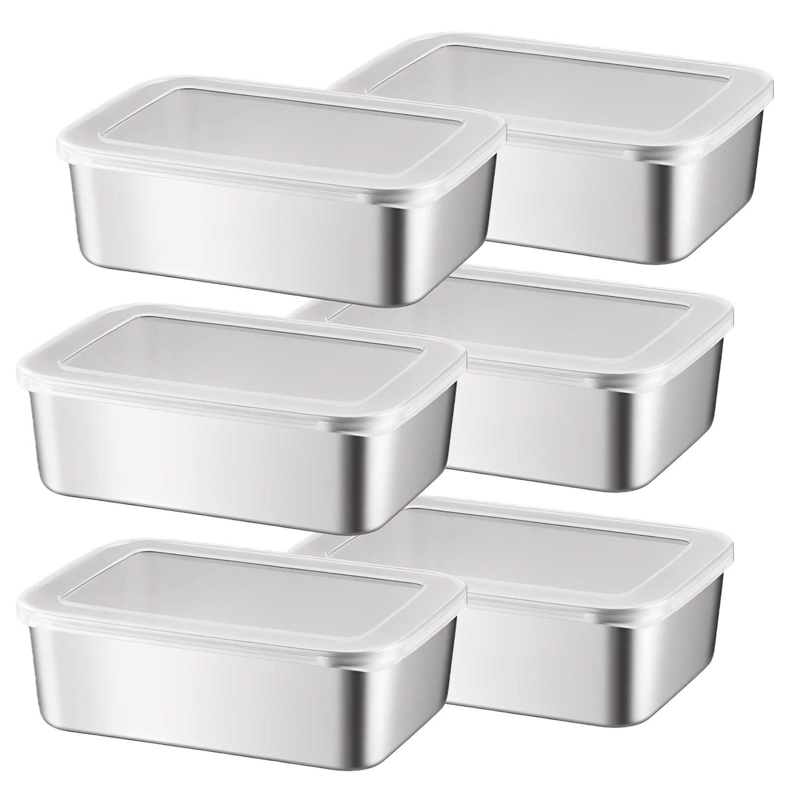 Barattolo in acciaio inox da 1100 ml: 6 contenitori per alimenti con coperchio, design monopezzo, contenitore per alimenti con coperchio trasparente, per cucina e magazzino, 18 × 13 × 6 cm