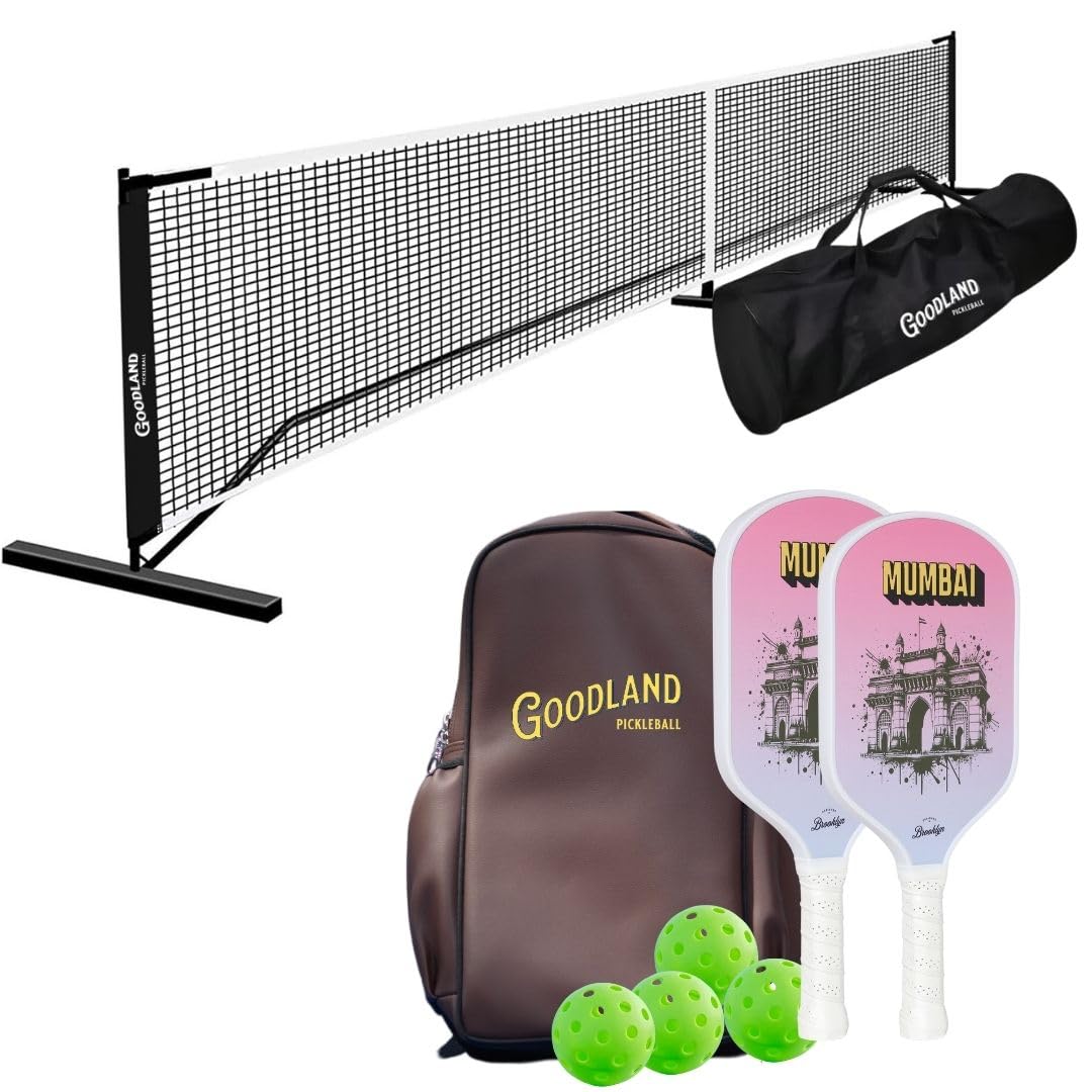 Goodland Advance Premium Pickleball kit T700 18K, 2 Raw Carbon Fiber Surface Pickleball (Rackets) Paddles,16mm Thik pp Honeycomb core Material,4 Pickleballs,1 Pickle Ball Bag and Tennis net
