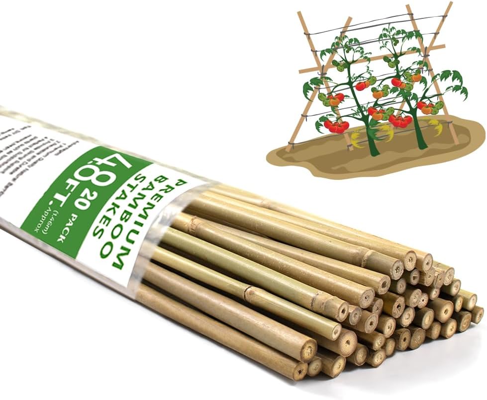 Bamboo Stakes,4.8FT Natural Bamboo Garden Stakes, 20Pcs Bamboo Plant Stakes,Bamboo Sticks for Tomato,Beans,Vegetable and Climbing Plants