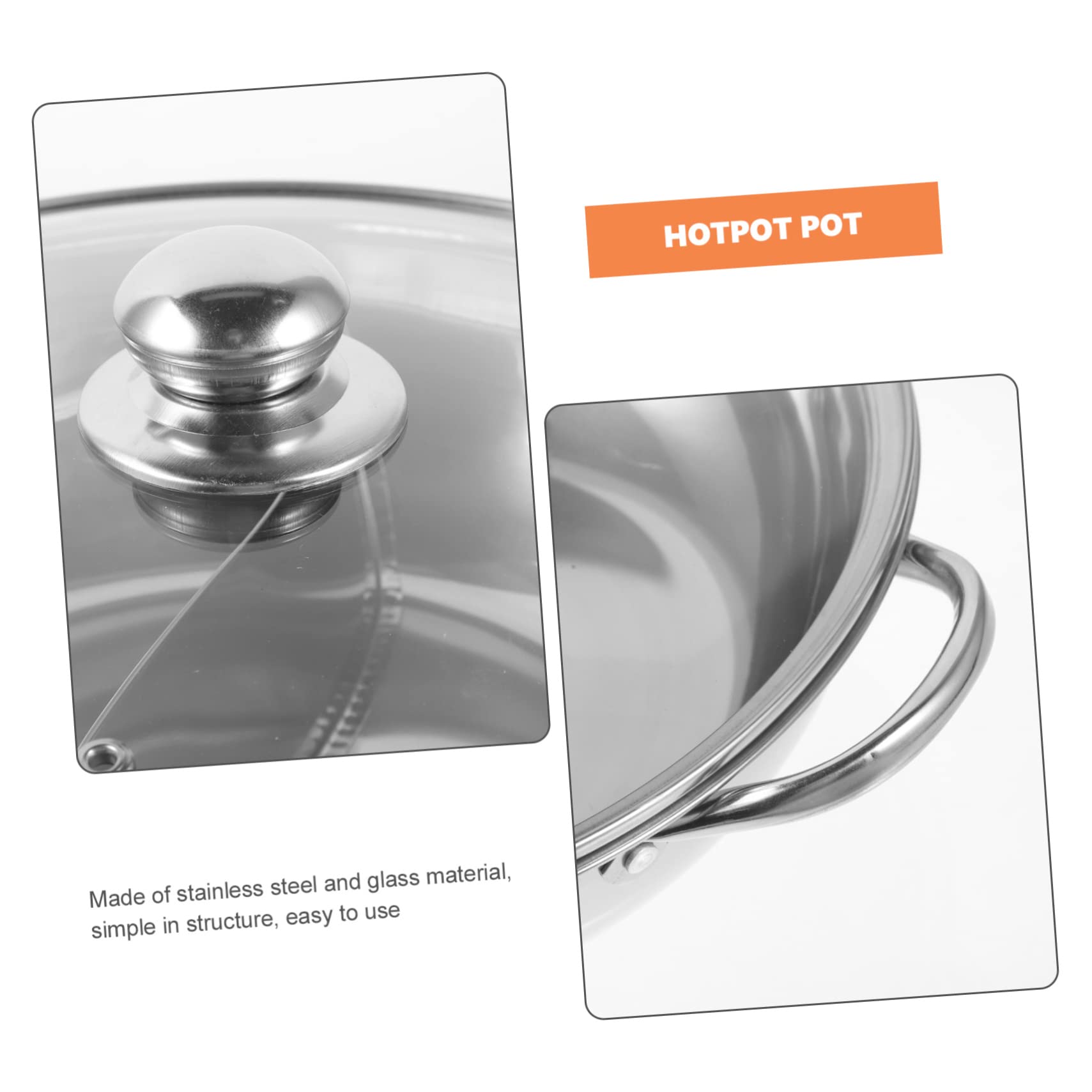 Amosfun Pentola Hotpot Doppia in Acciaio Inox 304, Argento, Spessa