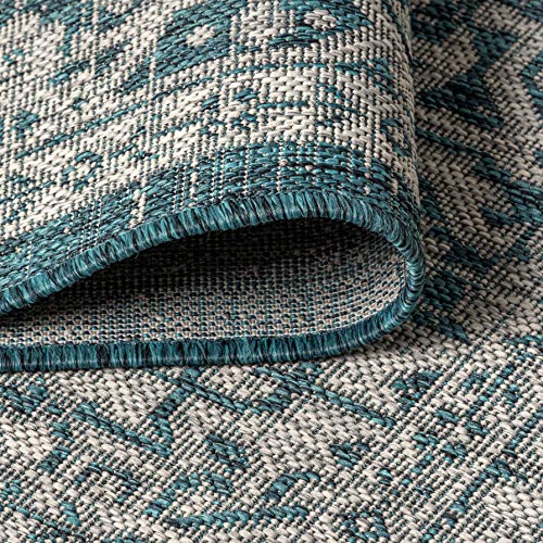 Image of JONATHAN Y Medallion Weave Indoor Outdoor Area Rug 8X10 Teal Blue /Gray, Sinjuri Textured for Backyard, Patio, Porch, Easy-Cleaning, High Traffic, Pet-Friendly, Non-Shedding (SMB101C-8)