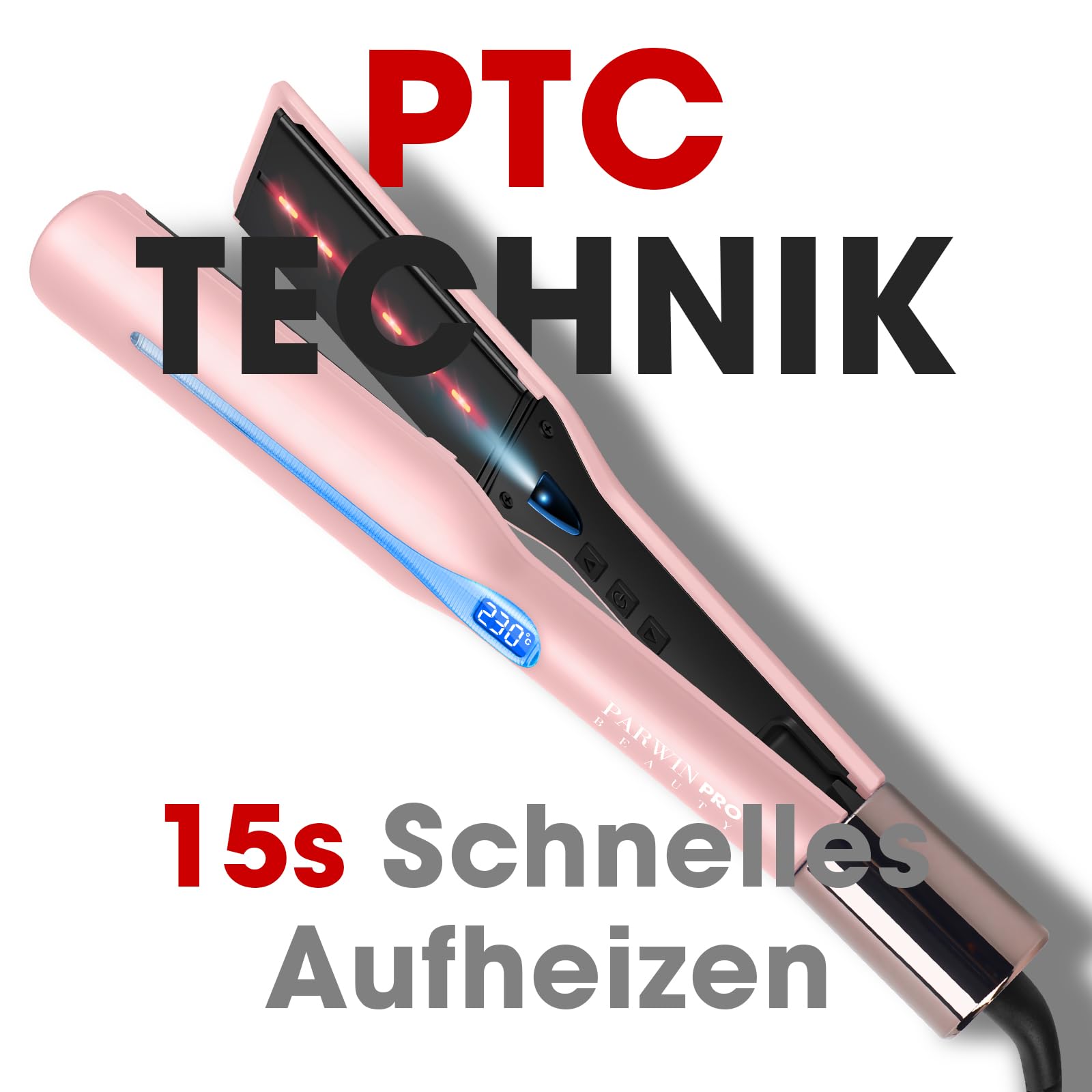 Plancha pelo infrarroja iónica 45 mm PARWIN PRO BEAUTY, placas anchas para cabello grueso, rizado, encrespado y largo, 14 temperaturas, color morado | PARWIN PRO BEAUTY - Plancha profesional para pelo grueso, rizado, rizado y largo, terapia infrarroja e i