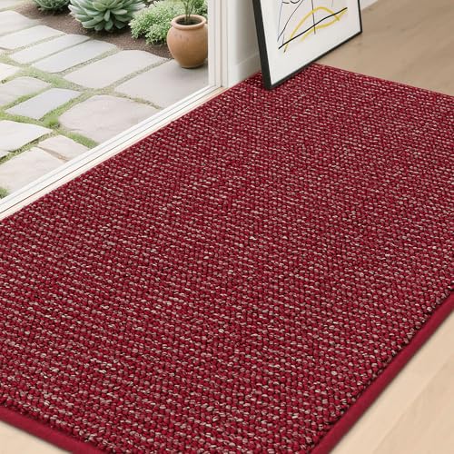 Image of BEQHAUSE Dirt Trapper Door Mat 36 inch x 60 inch, Non-Slip Washable Doormats Entrance Mat, Dirt Resistant and Absorbent Welcome Mat, Low Profile Floor Mats for Front Back Door and Entryway, Red