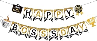 Happy Boss's Day Banner International Boss Day Paper Bunting Banner Boss's Day Best Boss Ever #1 Boss Party Banner for Office Wall Mantel Fireplace Party Hanging Decorations Supplies