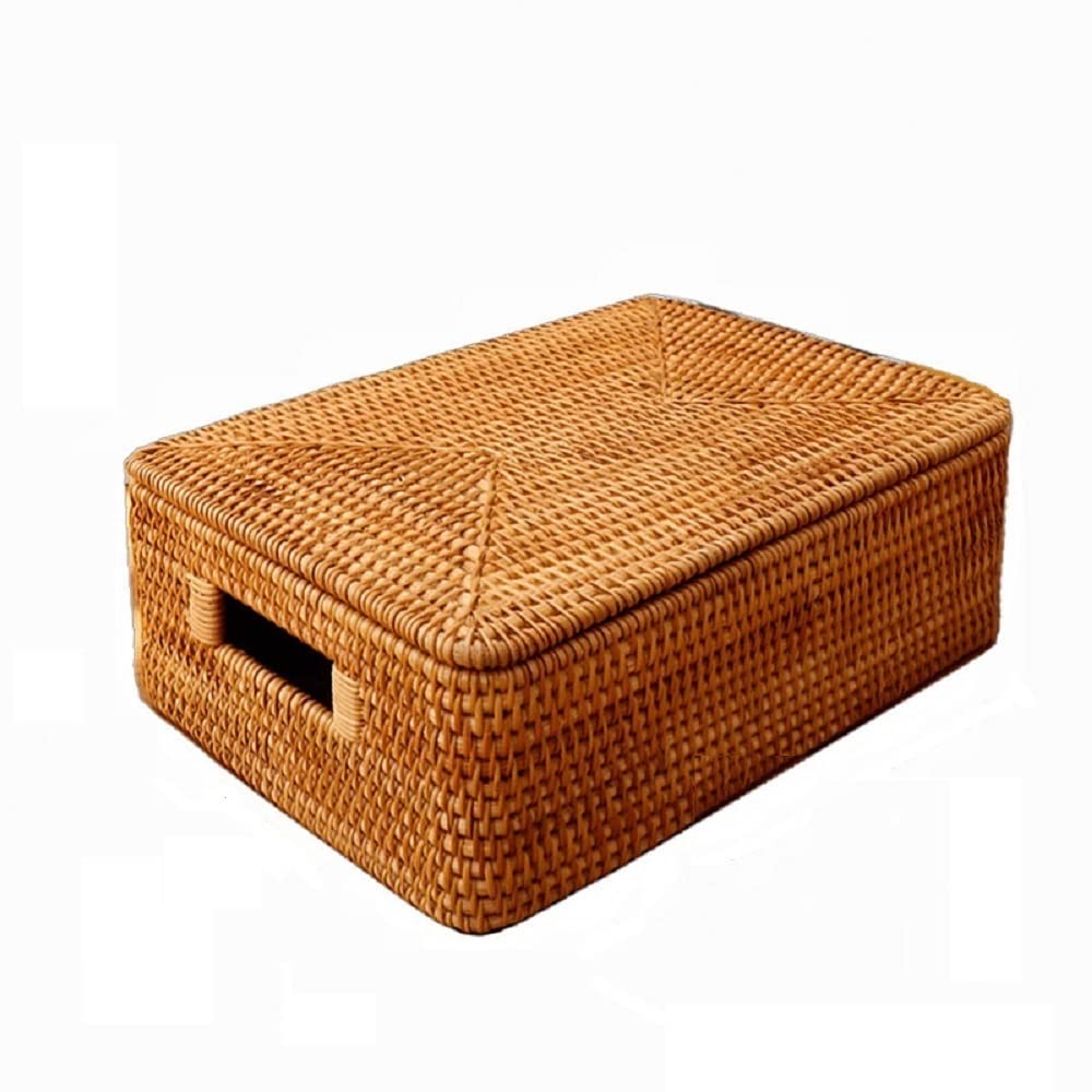 Basket Storage Box Kitchen Household Woven Rattan with Lid,Coffee Table Snacks and Sundries Book