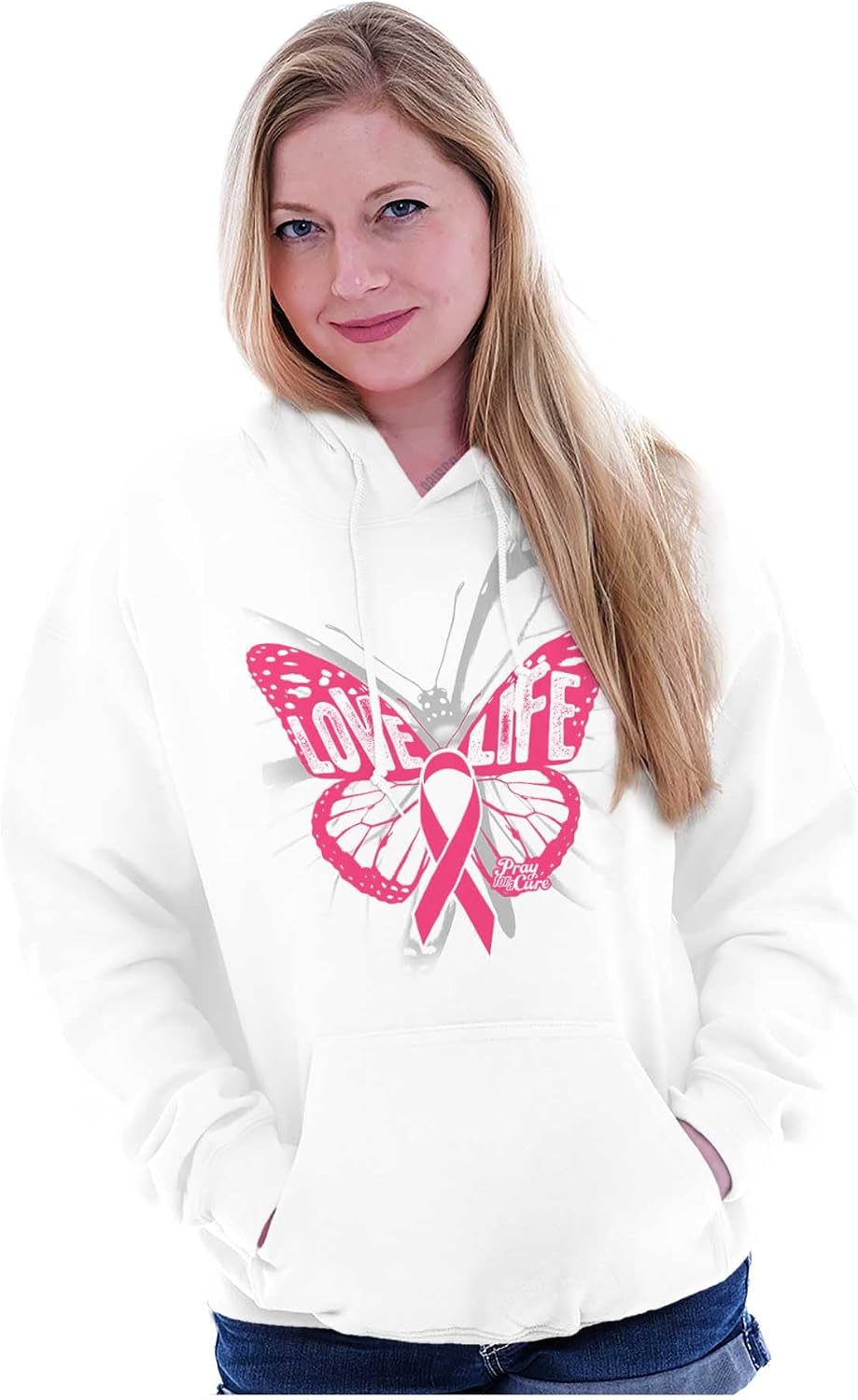 Classic Teaze Love Life Butterfly Breast Cancer Hoodie Sweatshirt Women