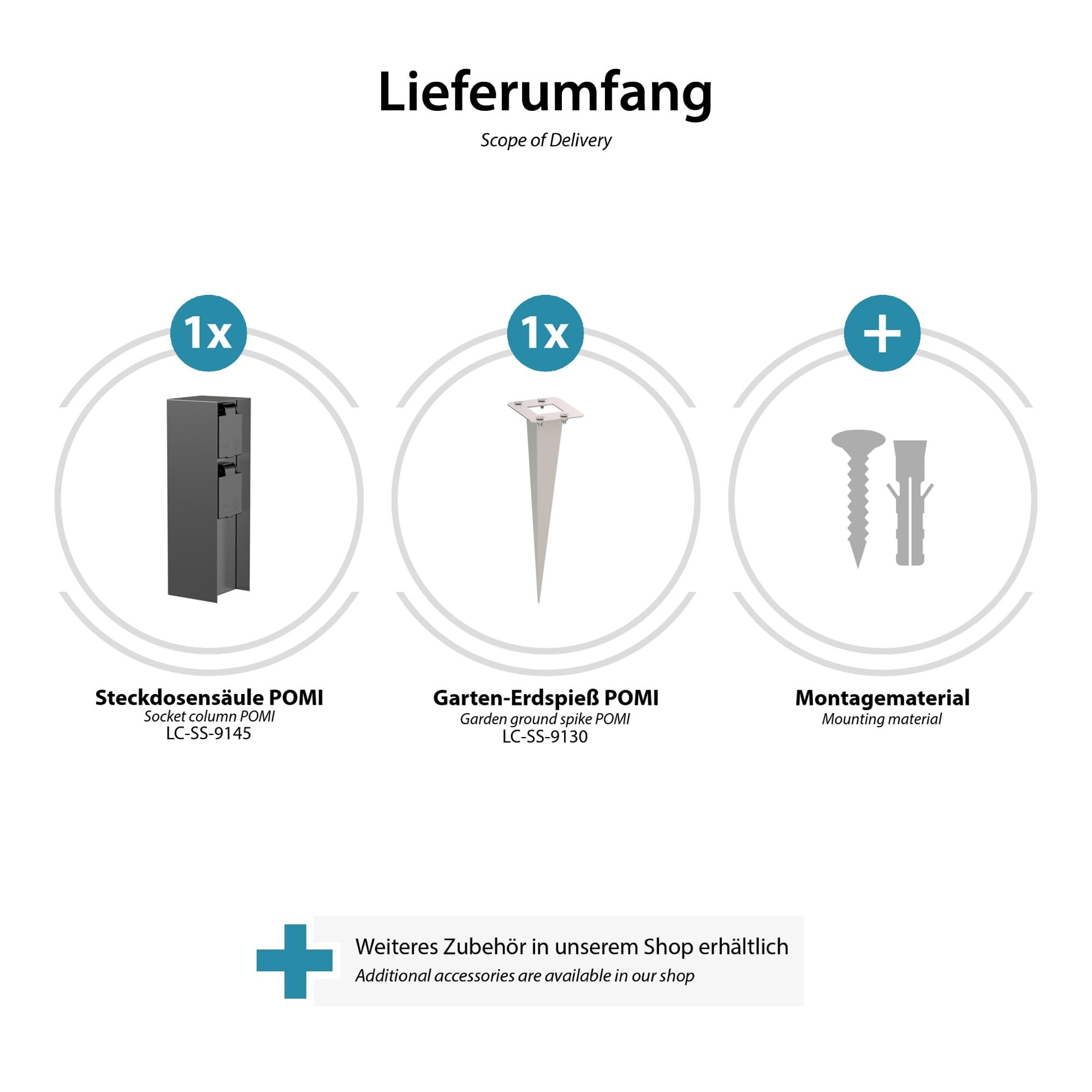 ledscom.de 2x gniazdo ogrodowe słupek POMI z kolcem do montażu na zewnątrz, IP44, 2-drożne, antracytowe, kątowe, 23cm