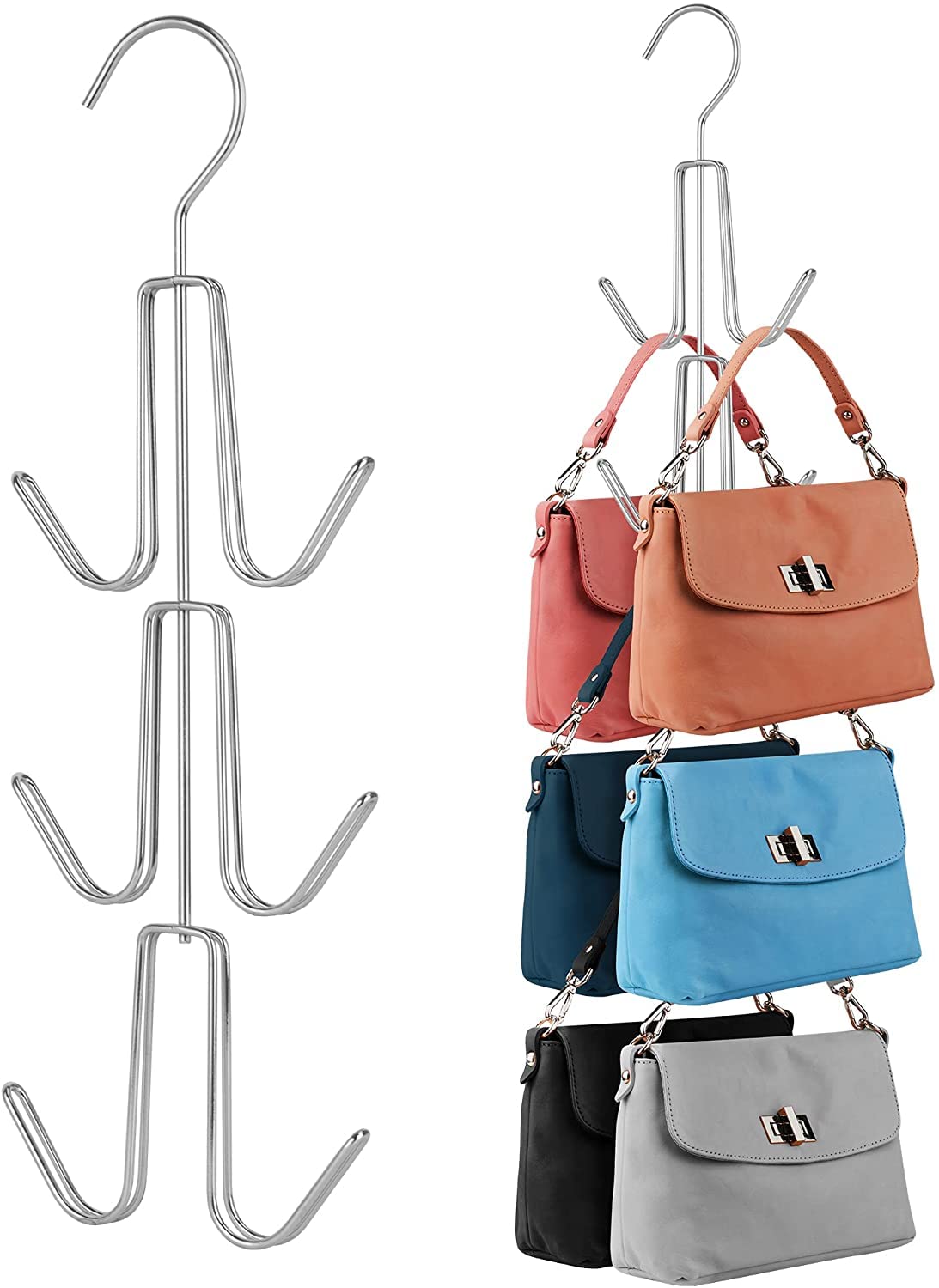 Coolchic Purses Handbags Hangers, 2 Pack Metal Space Saving Large Hangers Bags Handbags Storage Organizer, Closet Organization for Purses Handbags Backpacks Belts (Sliver)