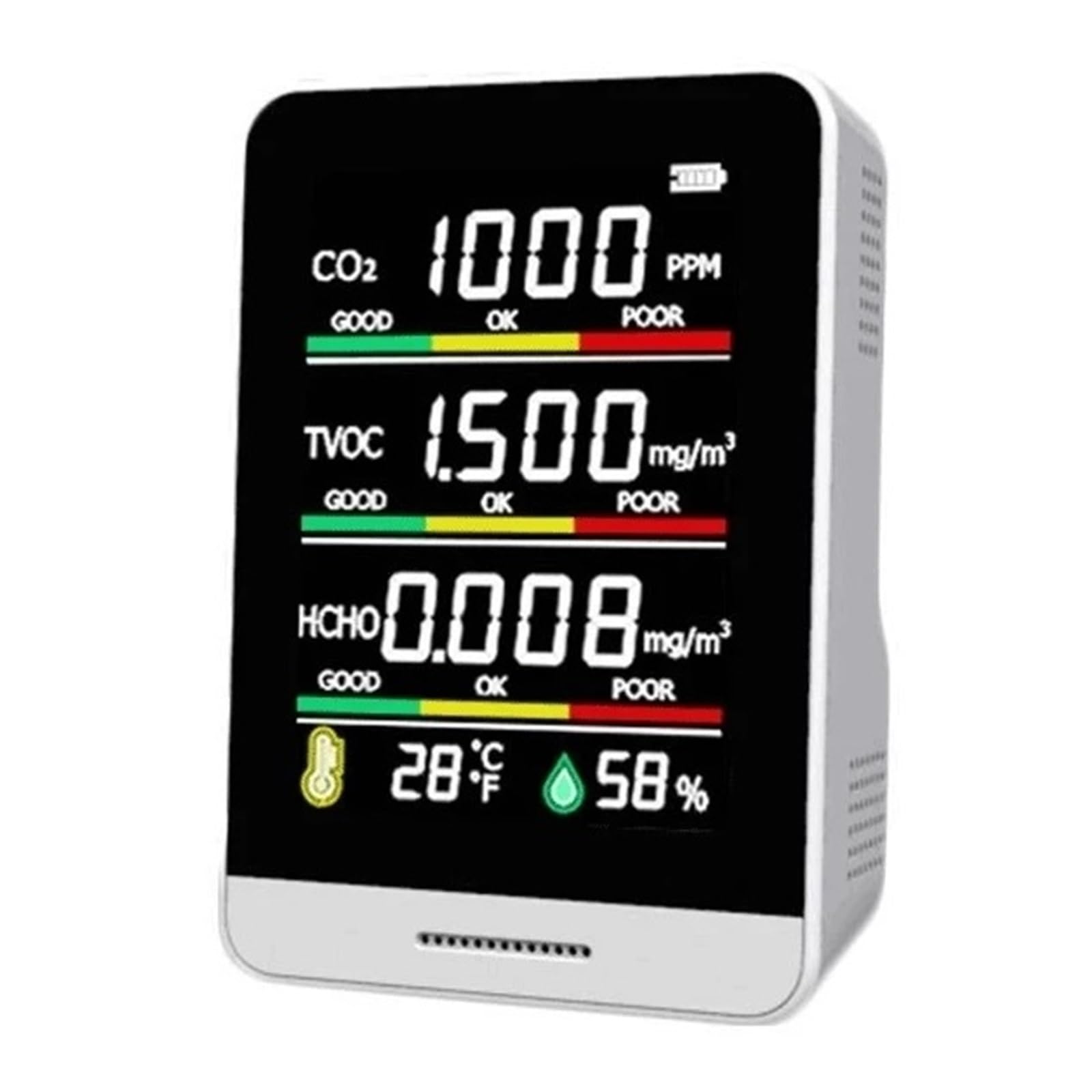 Medidor Digital De CO2 5 En 1, Sensor Temperatura Y Humedad, Monitor Calidad del Aire, Detector Dióxido Carbono TVOC HCHO