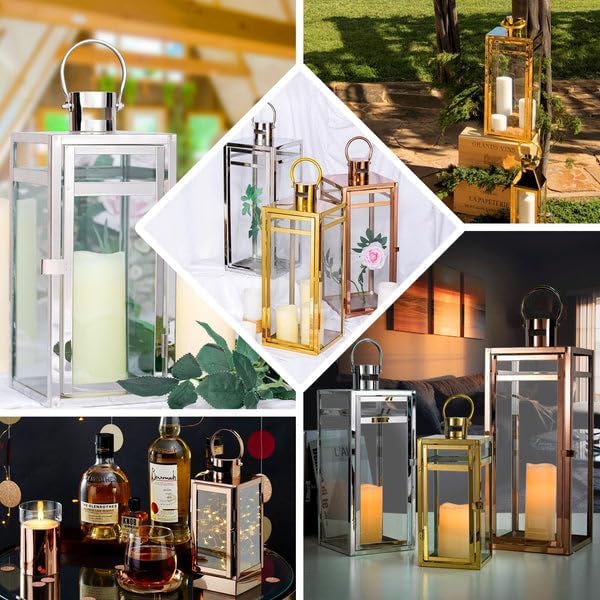 Miniatura 4 de Efavormart 20.0in - Centro de mesa de metal de acero inoxidable, faroles de vela para exteriores