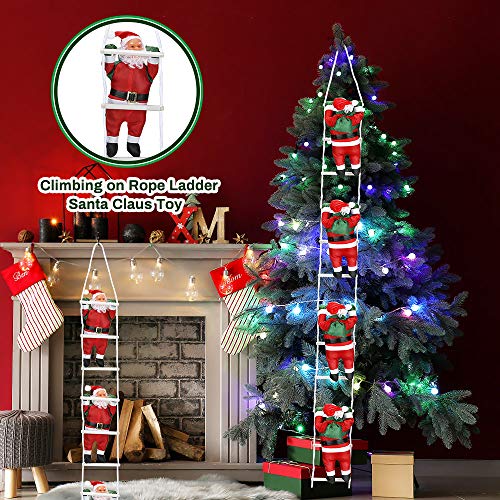 Jhua 4 Santa Claus Climbing on Rope Ladder Decoration for Christmas Tree, Indoor Outdoor Hanging Ornament Decor Christmas Party Home Door Wall Decoration Toy Gift, 47 Inch