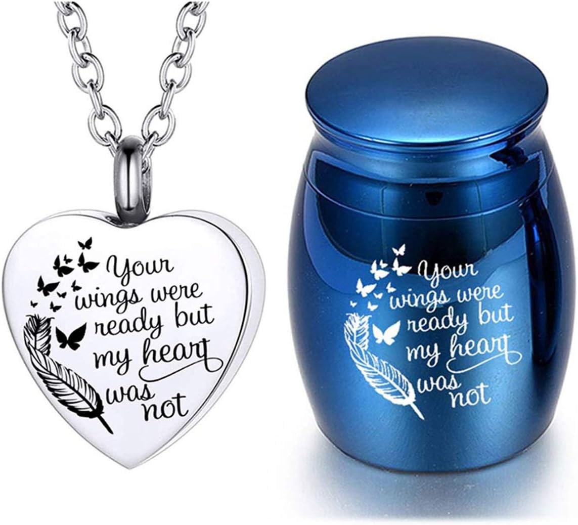 Cremation Jewelry for Ashes, Pet/Human Carved Locket Ashes Keepsake Waterproof Memorial Urns - Your Wings were Ready My Heart was Not (Black 30X40mm)