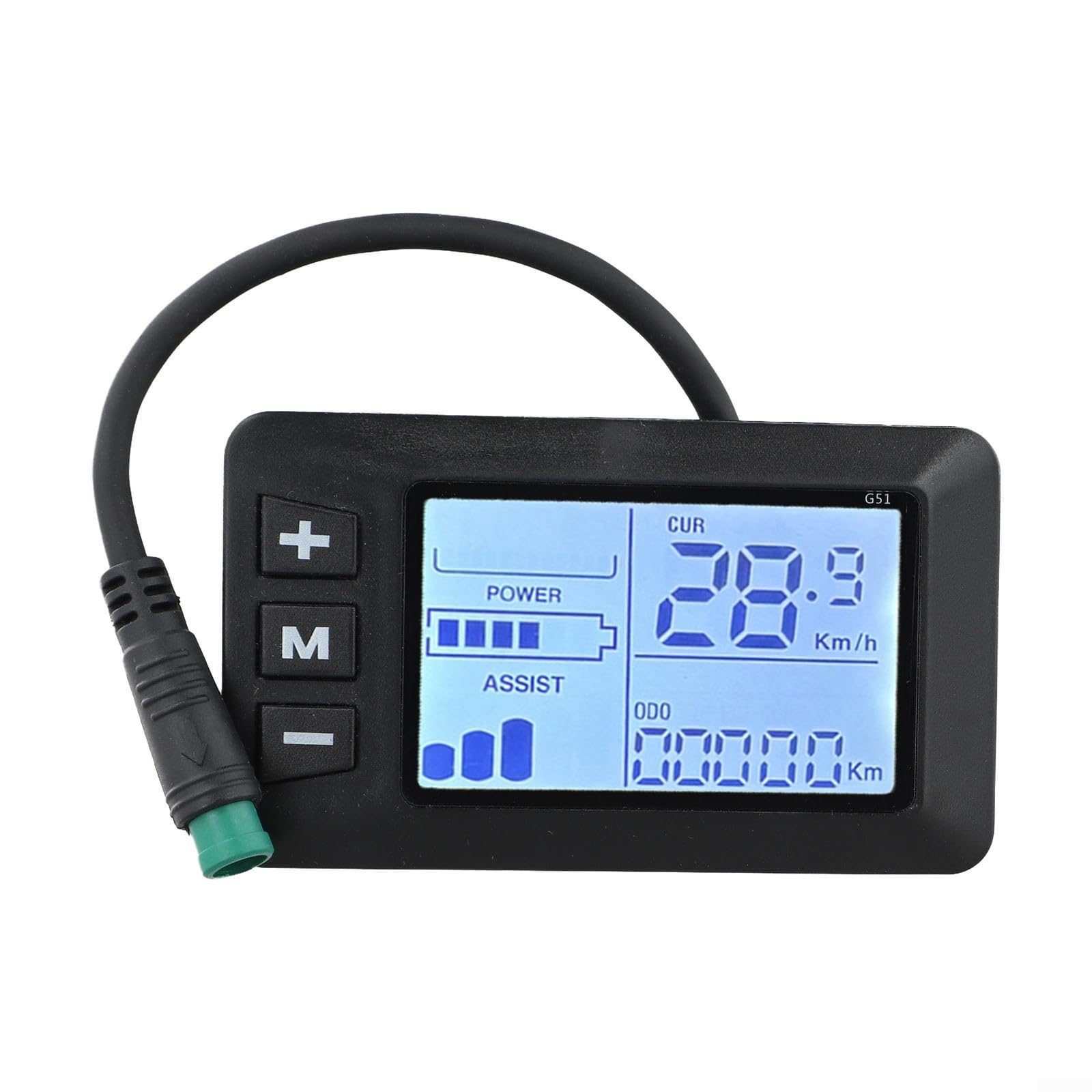 E-Bike LCD Display, 24V 36V 48V Electric Bike Monitor With 5 Pin Waterproof Connector Cable For 22.2mm Handlebars For No.2 Controller(Black-white screen)