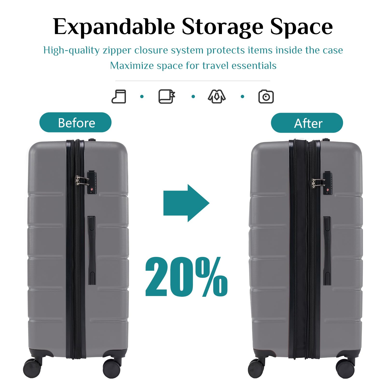 OLIXIS 24 Inch Luggage, Hardside Suitcase with Spinner Wheels, Lightweight ABS Hard Shell Checked Luggage, TSA Approved Lock, Expandable Medium Suitcase for Travel & Business–Deep Grey view 5