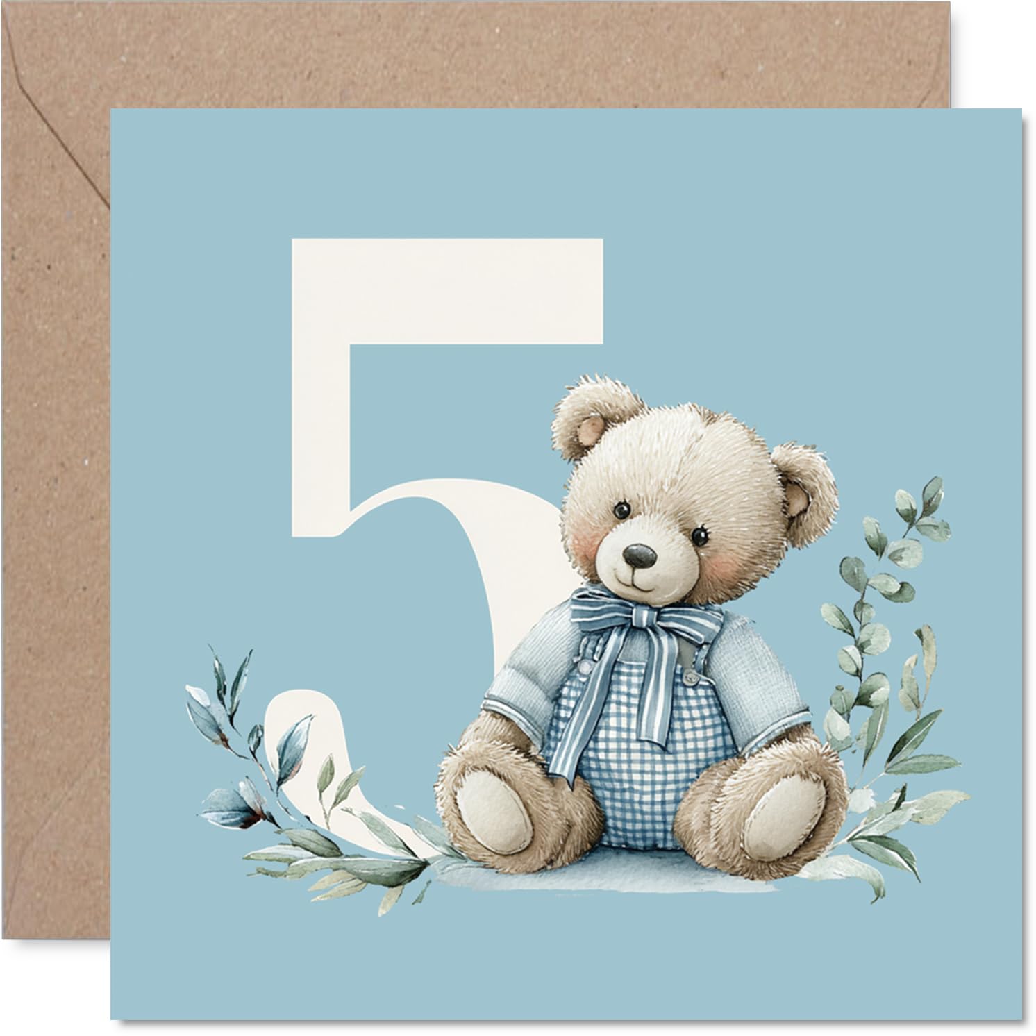 5th Birthday Cards for Boys - Number Bears - Happy Birthday Card for 5 Year Old Boy Step Son Grandson Son Nephew, 145mm Bday Greeting Cards