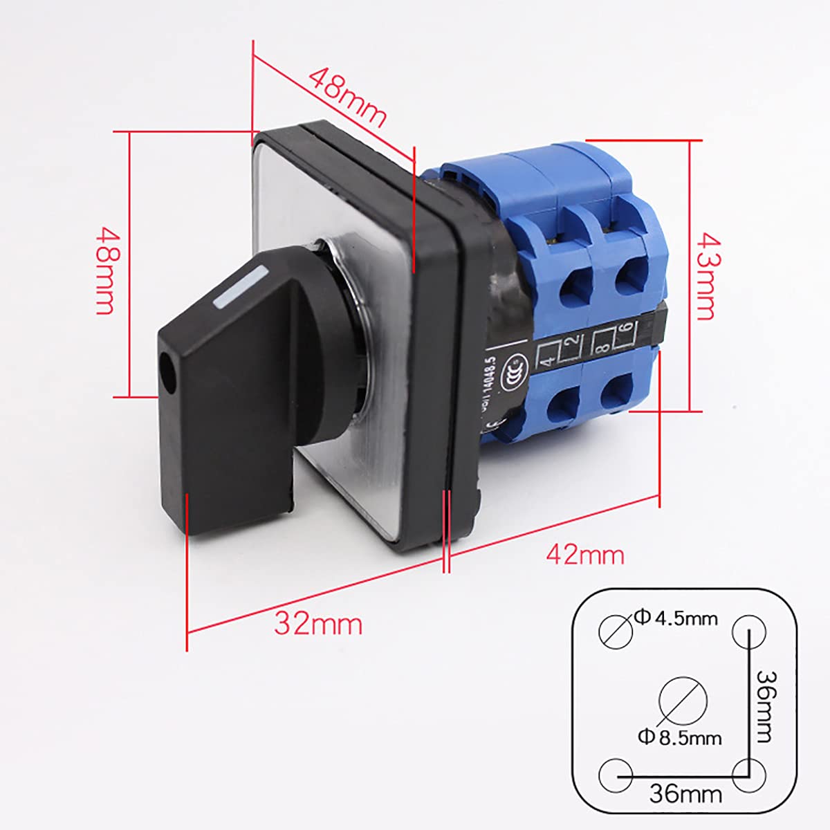 1Pcs Universal Changeover Selector Switch, Power Transfer Switch, 2 Positions 8 Terminals, LW26-63A C04/2 380V 63A Motor, Water Pump Generators, Rotary Cam Selector