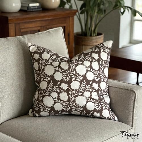 Miniatura 2 de Generic Funda de almohada floral moderna orgánica marrón, diseño floral bohemio de 18 x 18 pulgadas