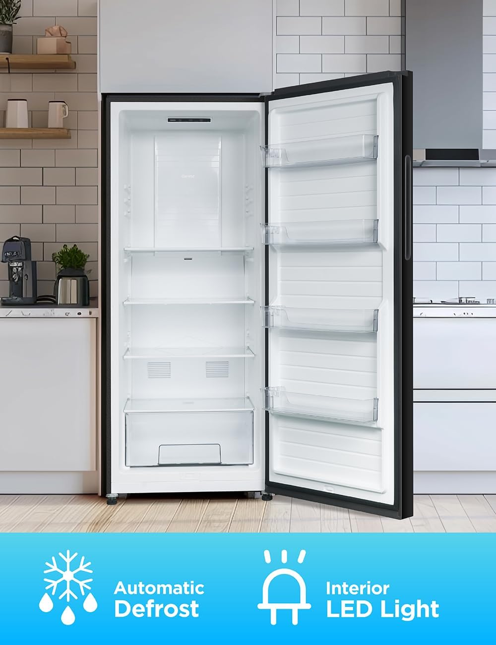Commercial Cool 16.4 Cu. Ft. Convertible Freezer Refrigerator, Upright Fridge with Glass Shelves, Reversible Door, ENERGY STAR rated, Auto Defrost, CCUC1640GB, Black