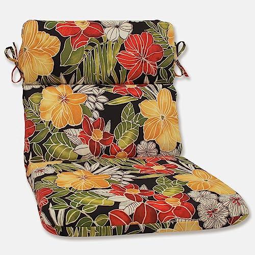 Pillow Perfect Tropic Floral Indoor/Outdoor 1 Piece Split Back Round Corner Chair Seat Cushion with Ties, Deep Seat, Weather, and Fade Resistant, 40.5" x 21", Black/Green Clemens, 1 Count Pillow Perfect Tropic Floral Indoor/Outdoor 1 Piece Split Back Round Corner Chair Seat Cushion with Ties, Deep Seat, Weather, and Fade Resistant, 40.5" x 21", Black/Green Clemens, 1 Count