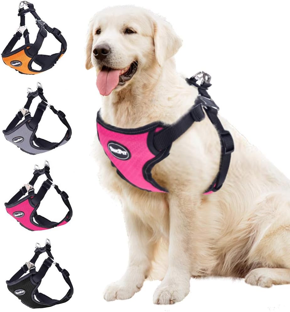 BINGPET No Pull Dog Harness Adjustable Soft Vest Reflective for Outdoor Walking, Pink Medium