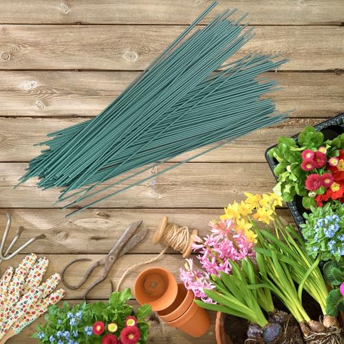 QMLING 110 Stück Blumendraht Grün, Floristikdraht 30 cm, 2mm Blumenstamm Draht, Basteldraht für Blumenhandwerk Blumenstrauß Künstliche Blumen