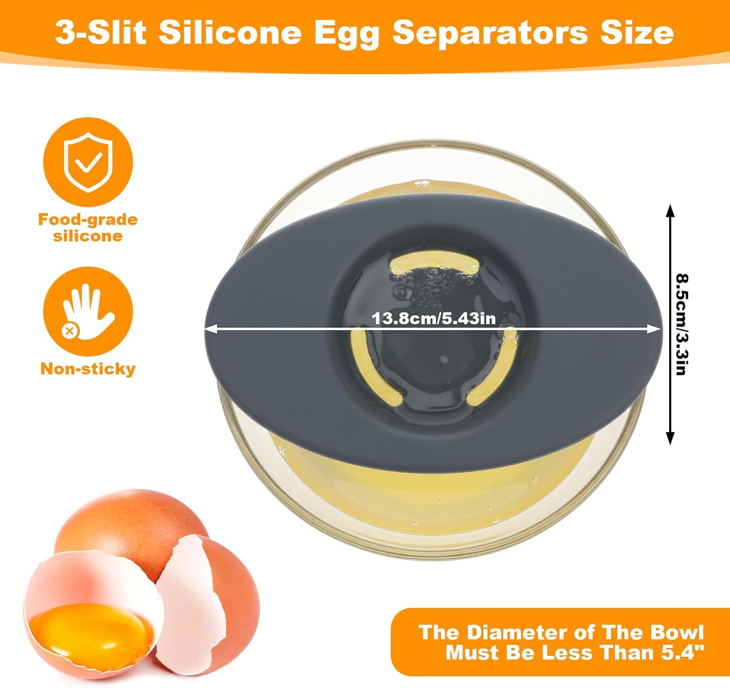 2 Pcs Egg Separators, Egg White Separator Food-Grade Silicone