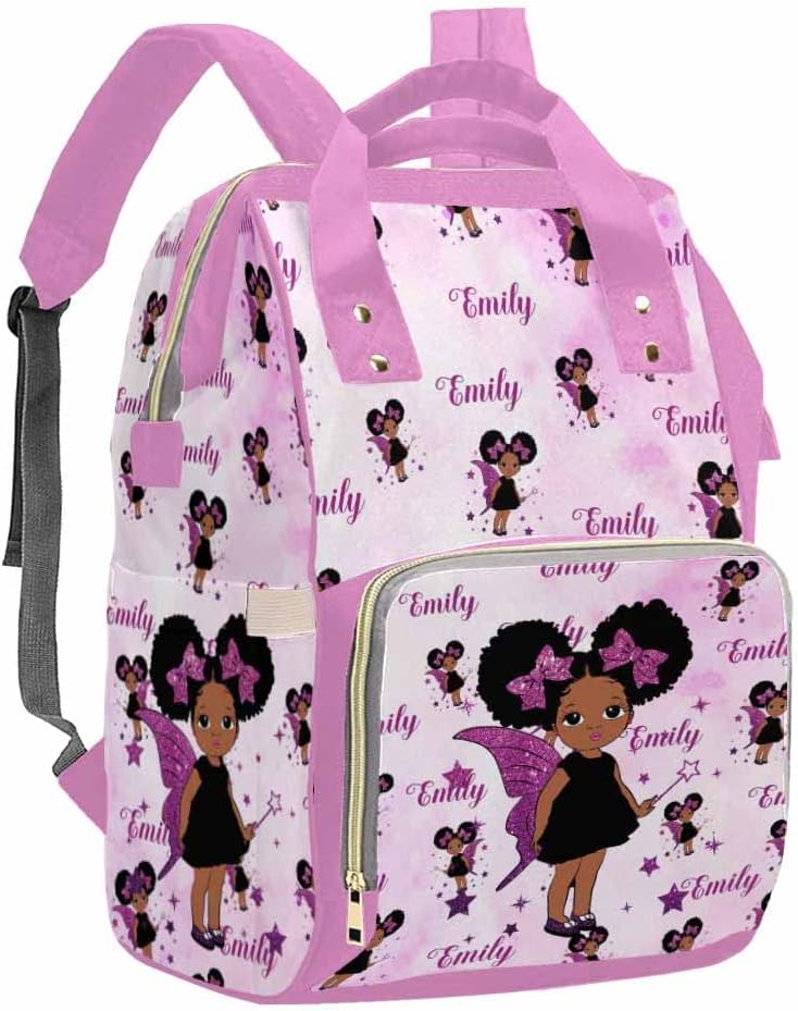 Artsadd Custom Large Capacity Baby Bag for Mom, Glitter Stars Wings Handbags Personalized Name Diaper Backpack with Stroller Straps Gifts for Baby Show New Born