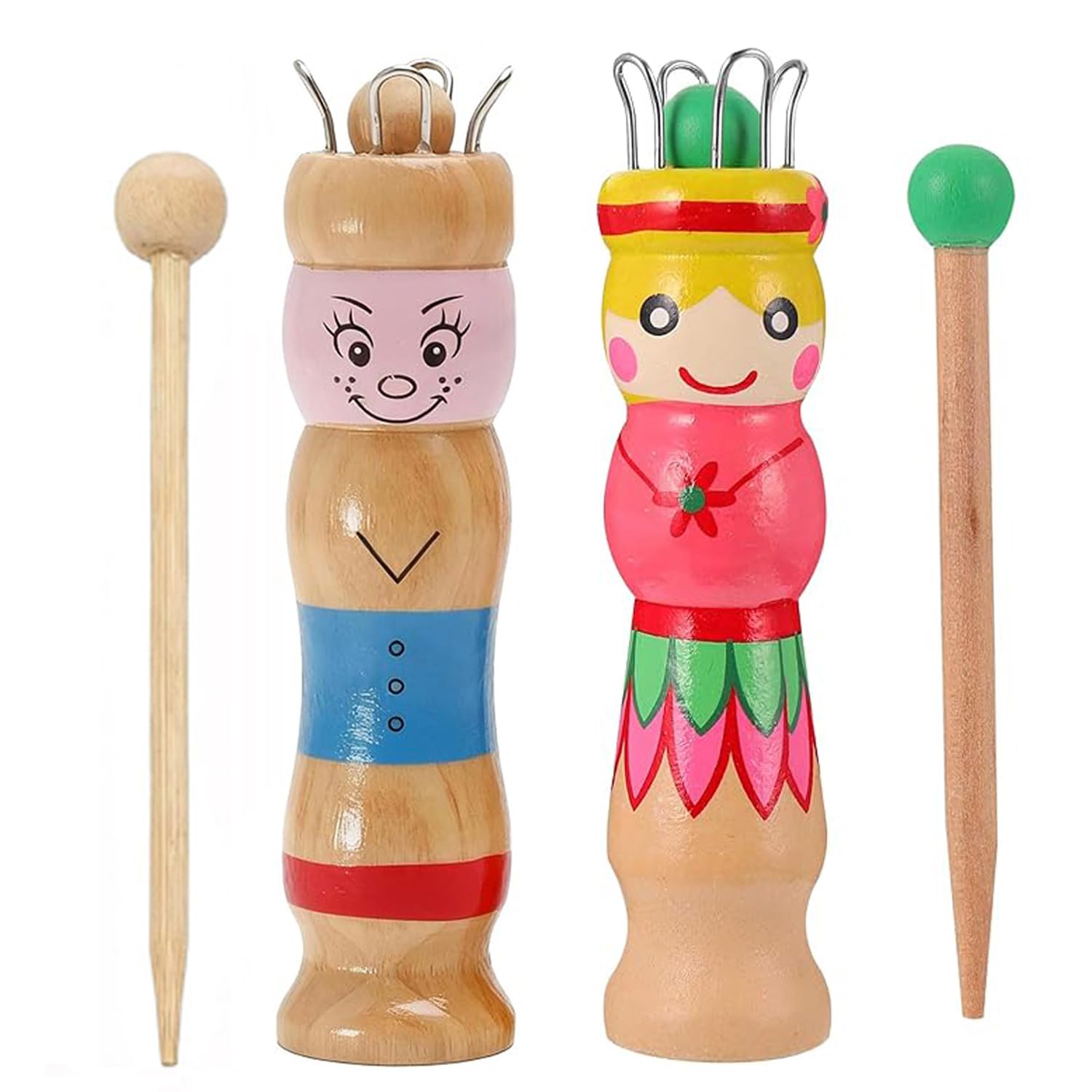 JOYOLA 2 Set French Knitter Colorful Spool Knitting DIY Knitting Spool with Needle Wooden Crochet Machine for Spool Knitting Loom DIY Crafts Making Starter Supplies