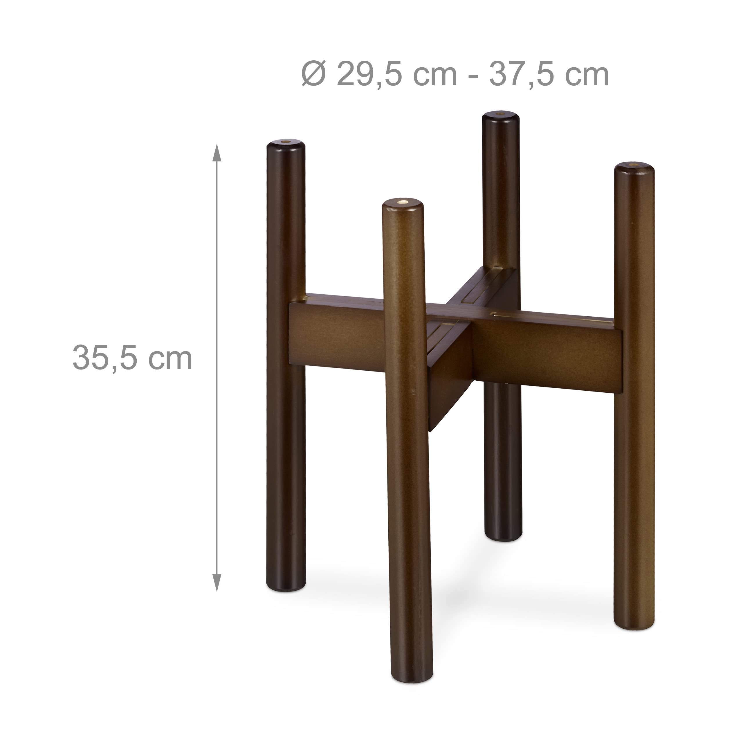 Relaxdays Pflanzenständer, Bambus Blumenständer im 2er Set, für Blumentöpfe bis 32 cm Ø, verstellbar & stapelbar, braun