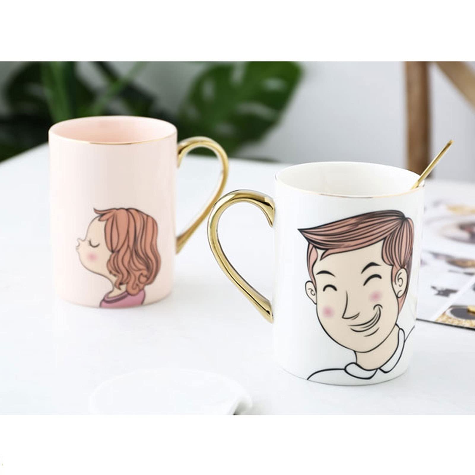 Kubek do kawy, filiżanka do herbaty kubki dla par para kreatywnych ceramicznych kubków na wodę z łyżkami w pokrywkach para par filiżanek