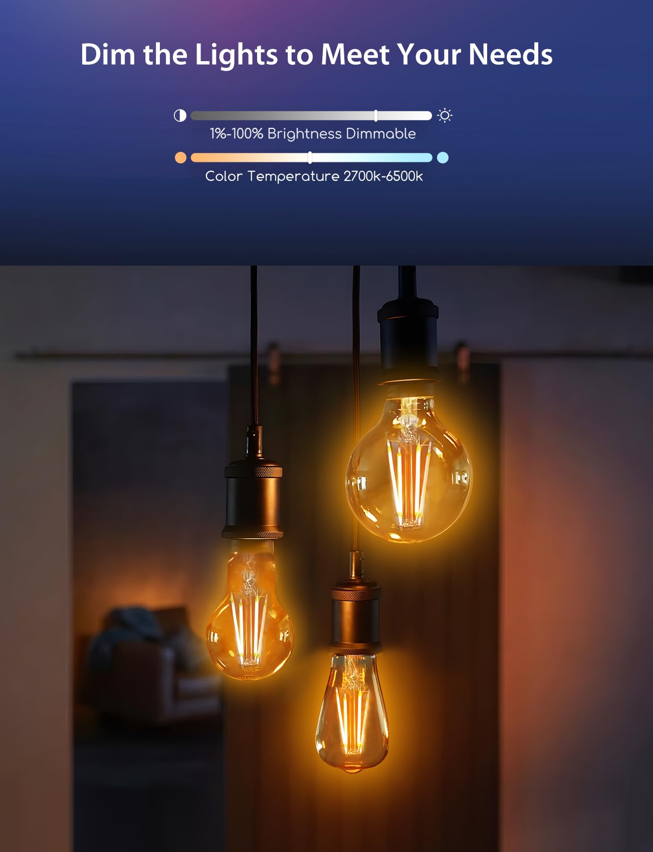 Aigostar Mesh - Bombilla Inteligente Bluetooth Mesh A60, LED 6W E27 806LM, Regulable Cálida a Fría 2700K-6500K, Bombilla Vintage Filamento Compatible con Alexa/Google Home, 6 Uds (Con Control Remoto)