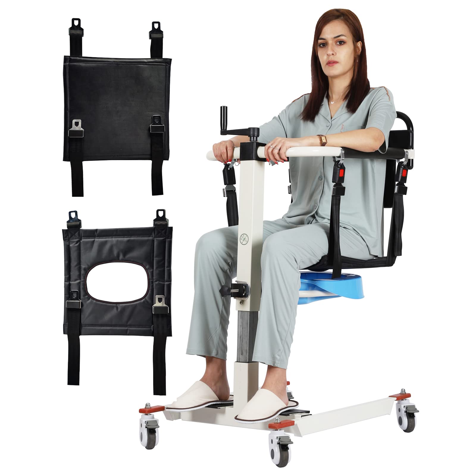 Patient Lift Transfer Chair, Patient Lift for Home, Wheelchair Lift for Car, with Hard Seat Cushion, Bedside Commode Bathroom Wheelchair for Elderly, Transport Chairs for Seniors (with Bedpan)