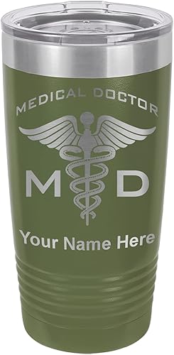 Miniatura 8 de LaserGram Vaso aislado al vacío de 20 onzas, MD Medical Doctor, grabado personalizado incluido (coral)