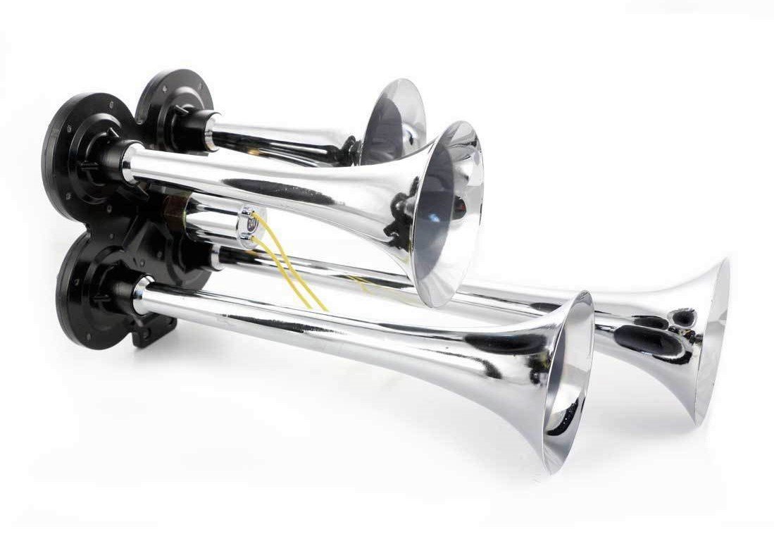 Bocina de aire de cuatro tonos cromados potente de 24 V Bocina de trompeta para camiones HDV, tractores, barcos