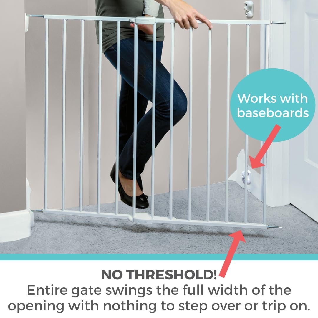Toddleroo by North States Puerta de bebé para escaleras y puertas: puerta esencial para escaleras y pasarelas, se adapta a aberturas de 24.5 a 40.2 pulgadas de ancho. Pestillo de seguridad, montaje de