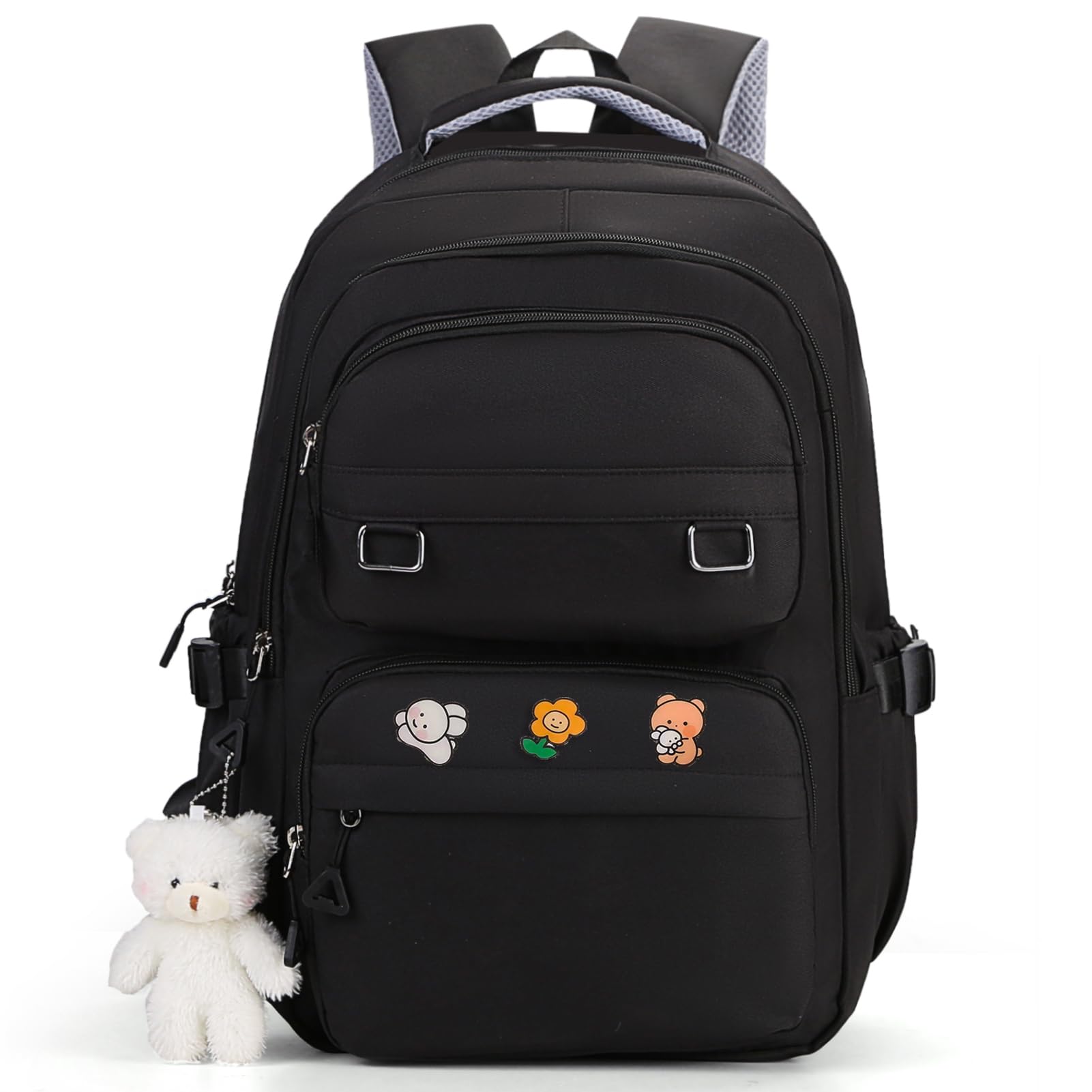 HuiLeo Cute Aesthetic School Backpack for Teens Girls Boys Women, College Laptop Bookbag for High Middle School Student (Black)