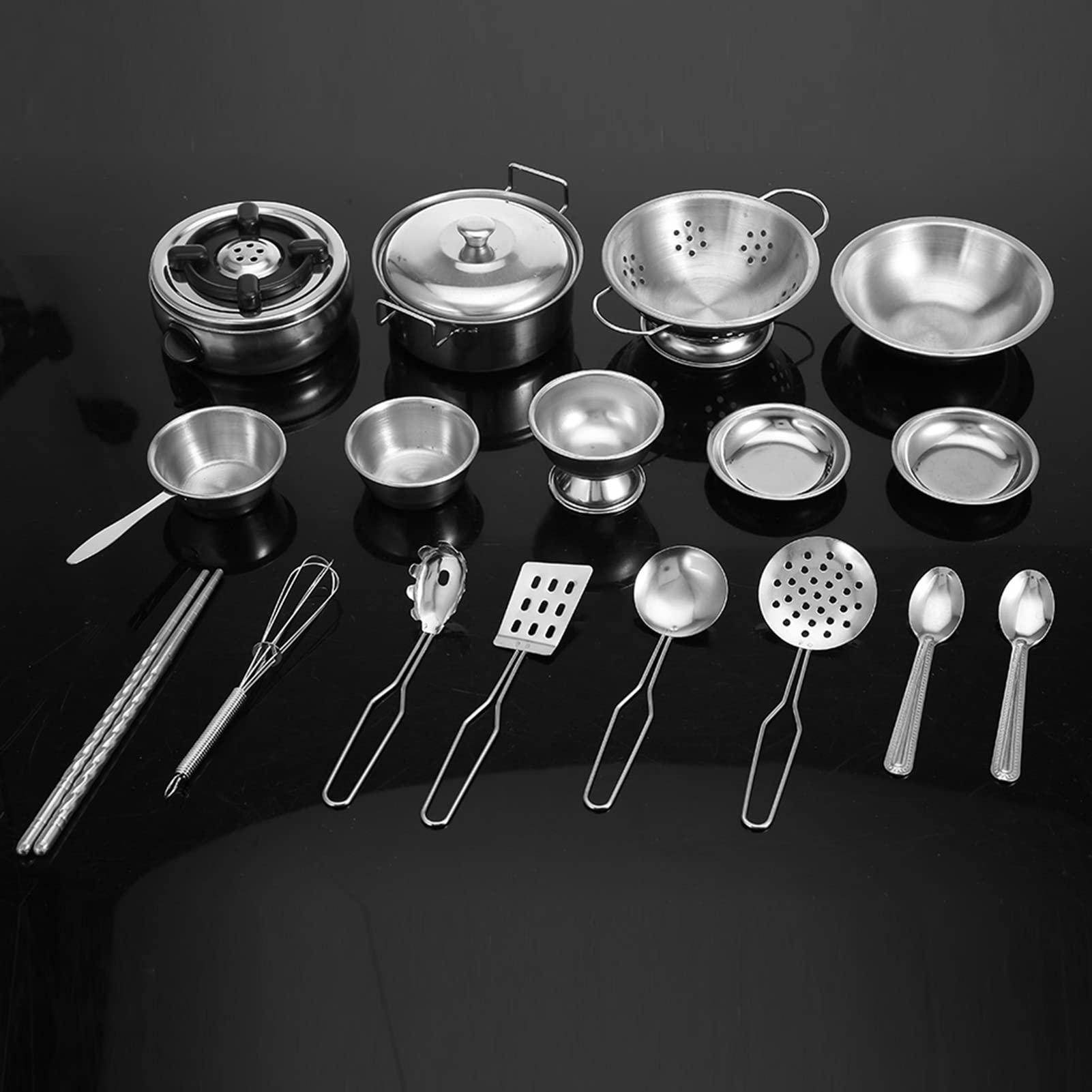Generic Stainless Steel Kitchen Toys Set Durable & Safe for Kids Cooking, Boys and Girls, for Children (18 pieces)