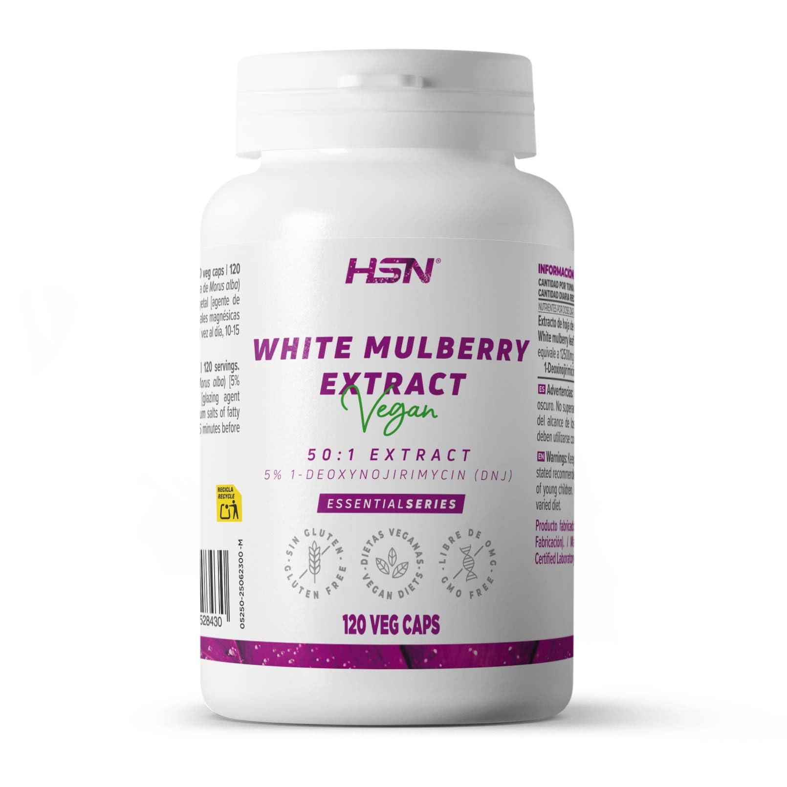 HSN Weißer-Maulbeer-Extrakt (Morus alba) 50:1 250 mg | 120 Vegetarische Kapseln | Standardisiert auf 5% 1-Desoxynojirimycin (DNJ) | Ohne Gentechnik (Non-GMO), Vegan, Glutenfrei