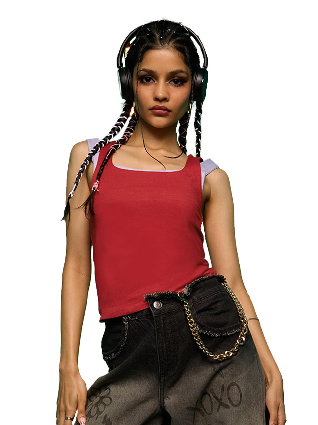 the souled store Solid Tank Top: Fire Red Women and Girls Round Neck Sleeveless Solid Cotton Blend Regular Fit Tank Tops-picture-24
